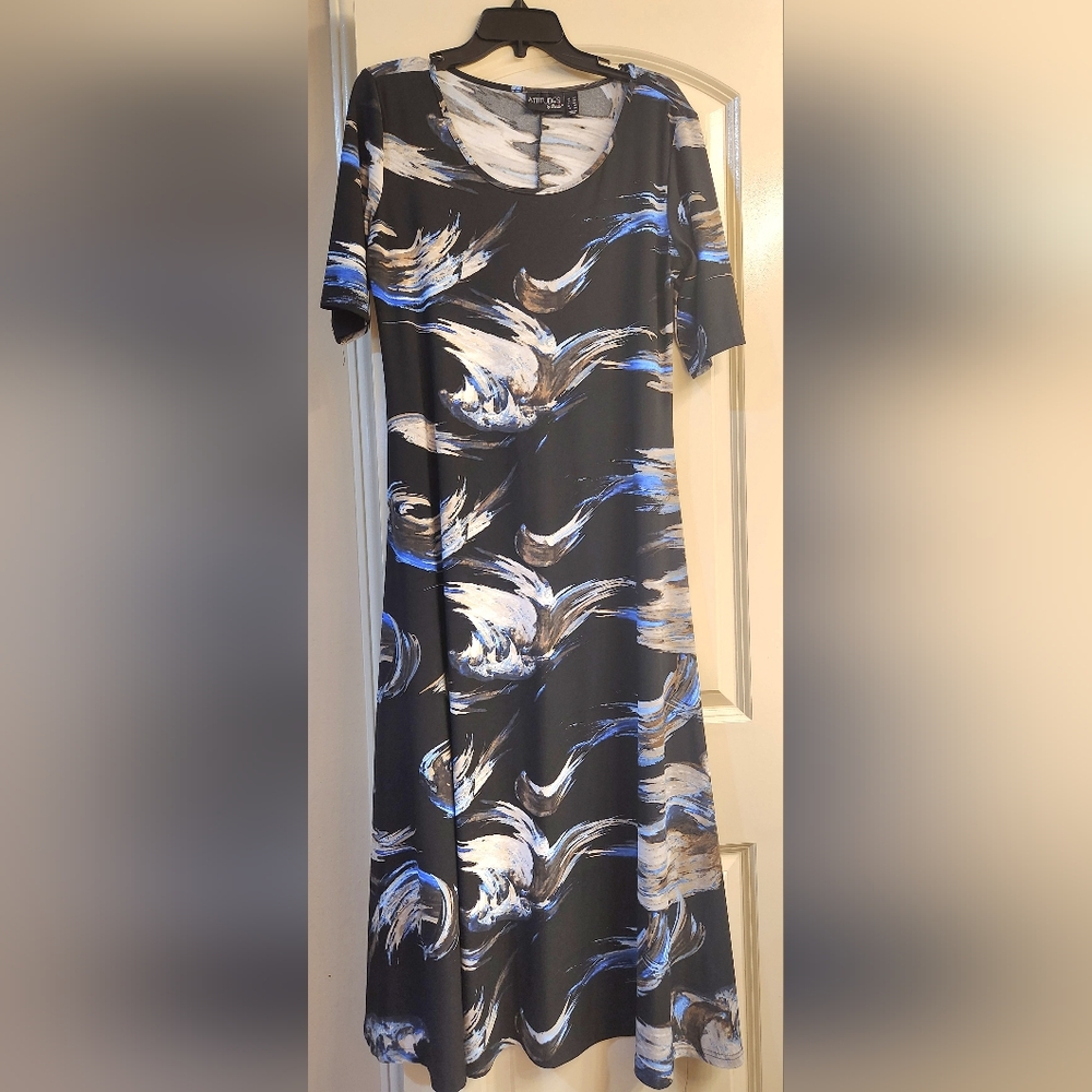 Elegant Blue and Black Swirl Dress